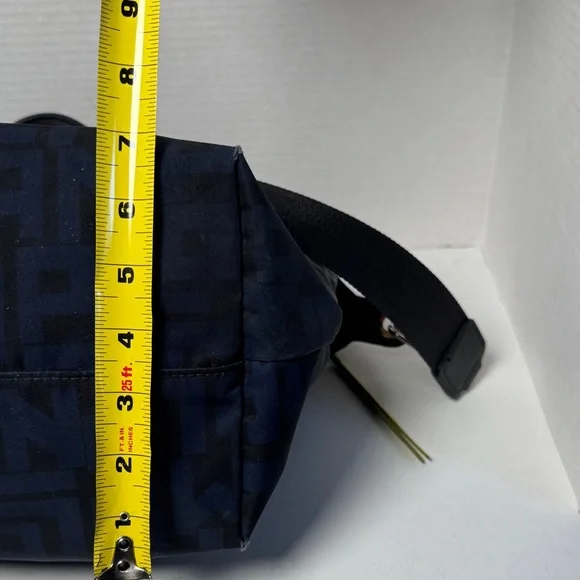 LONGCHAMP Le Pilage Navy Logo Duffel  Black Leather Trim Neon Yellow Accent - Picture 11 of 16